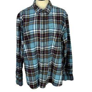 Eddie Bauer‎ Men's Flannel Blue Paid Long Sleeve Button Down Shirt XXL